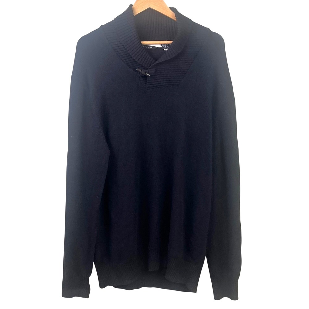 Sean John Black Tailored Shawl Collar Toggle Pull Over Sweater Size 2XL Read